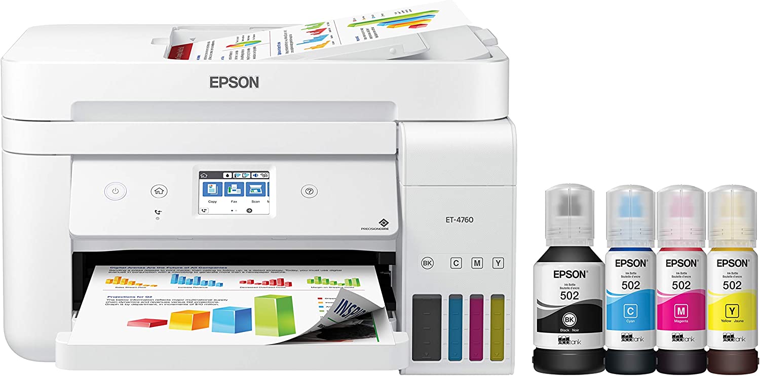 Epson EcoTank ET-4760 Wireless Color All-in-One Cartridge-Free Supertank Printer with Scanner